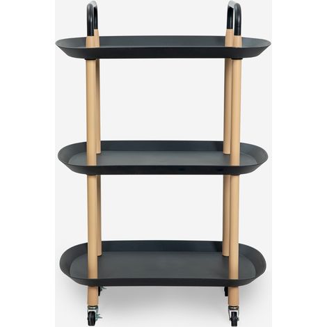 Servierwagen Küche Design mit Rädern 3 Ablagen Wala Plus - Schwarz