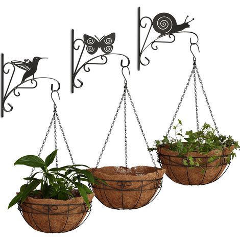 6-piece flower set, 3 decorative flower hooks with animal motifs, 3 hanging baskets, wall hooks, plant holder (1/5)