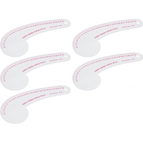 Lot de 5 règles courbes multifonctions transparentes de haute précision pour la création de patrons de couture et de loisirs créatifs. (1/5)