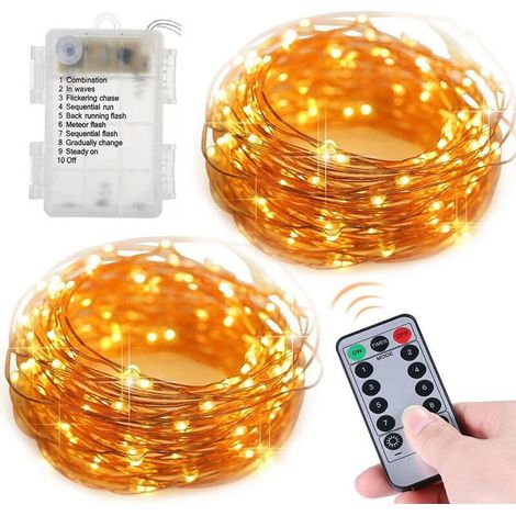 Guirlande lumineuse LED 20 m avec télécommande – 600 LED blanc chaud, 8 modes + minuterie, intensité réglable, idéale pour rideaux et décoration (1/5)