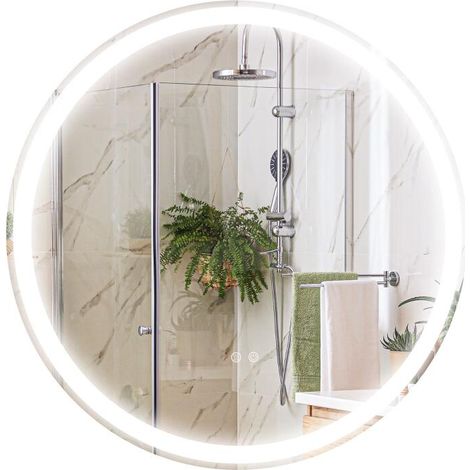 Miroir de salle de bain rond Ø 60 cm avec éclairage LED réglable, fonction anti-buée, mémoire et interrupteur tactile argenté (1/5)
