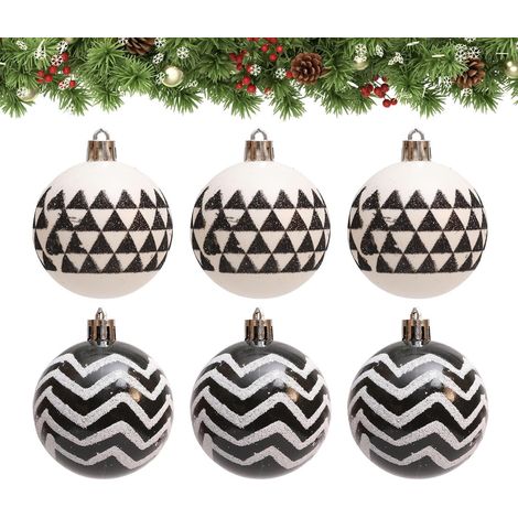 Lot de 6 décorations de Noël – Boules décoratives noires et blanches – Suspensions pour sapin de Noël (1/5)