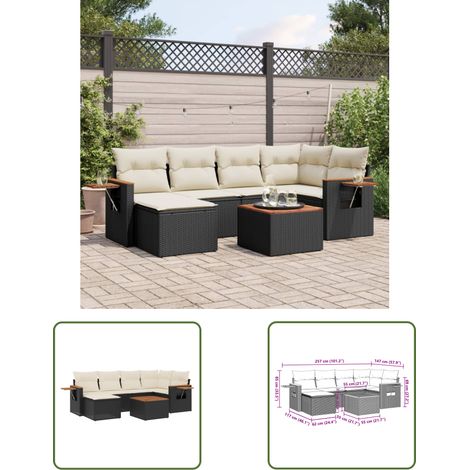 The Living Store 7-tlg. Garten-Sofagarnitur mit Kissen Schwarz Poly Rattan - Gartenmöbel Set - Gartensorte - Outdoor Möbel - Lounge Sofa - Esszimmergarnitur (1/3)
