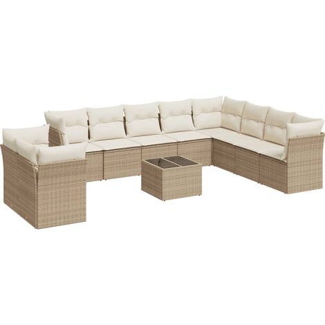 Maison Exclusive - 11-tlg. Garten-Sofagarnitur mit Kissen Beige P (1/3)