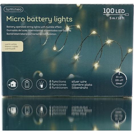 Lumineo Batterie Micro-LED Lichterkette Silberfarben 5 Meter 100 Lichter - warmweiß (1/5)