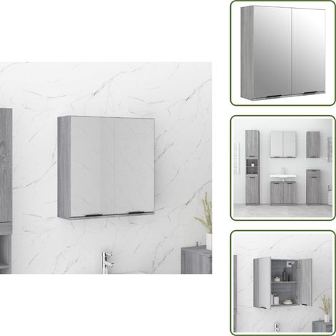 The Living Store Armadietto a Specchio da Bagno Grigio Sonoma 64x20x67 cm - Armadietto a specchio