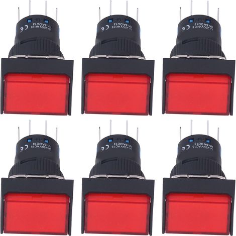 Lot de 25 micro-interrupteurs carrés à bouton-poussoir, en laiton ABS, autobloquants, avec voyant lumineux, 16 mm, 12 V, rouge. (1/5)