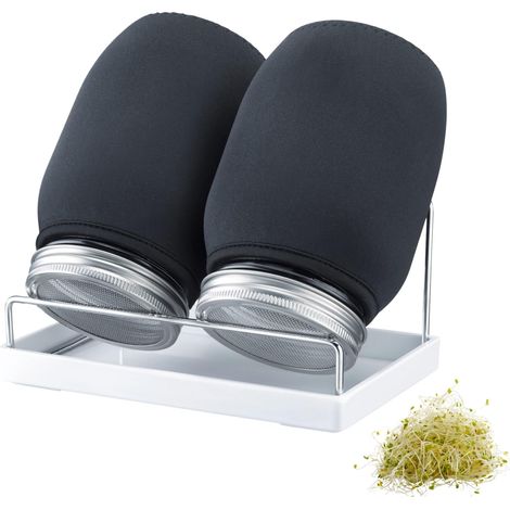 Pot à Germes, Pot de Germination Lot de 2 – Pots de Germination avec Couvercle, Tamis en Acier Inoxydable et Égouttoir – pour Germes, Micropousses, 950 Ml, Verre (1/5)