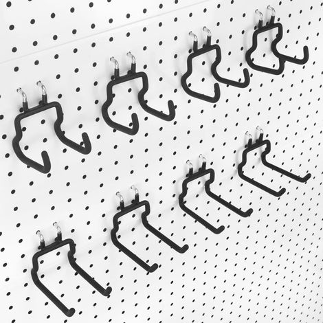 Lot de 8 crochets utilitaires en métal robuste pour panneaux perforés de 0,6 cm, organiseurs muraux et rangement pour salle d'artisanat, garage, établi, bureau (1/5)