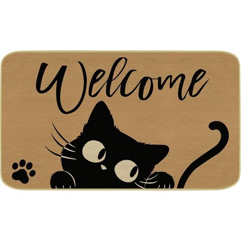 Mignon Chat Noir Tapis de Porte Décoratifs, Paillasson Le Chat Mignon Antidérapant Tapis de Sol pour Extérieur et Intérieur Entrer Terrasse Chambres de Stationnement 43 x 75 cm (1/5)