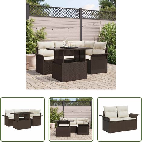 vidaXL Poly Rattan - Garten-Sofa-Set mit Kissen 5 pcs Braun Poly Rattan (1/5)