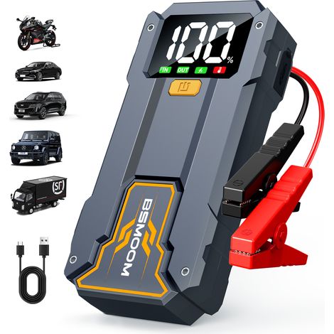 Boosteur de batterie 5000A 12V – Démarreur portable pour essence 10L & diesel 8L, batterie externe USB-C, lampe LED 3 modes, écran LCD, 8 protections, résiste -20°C à 60°C