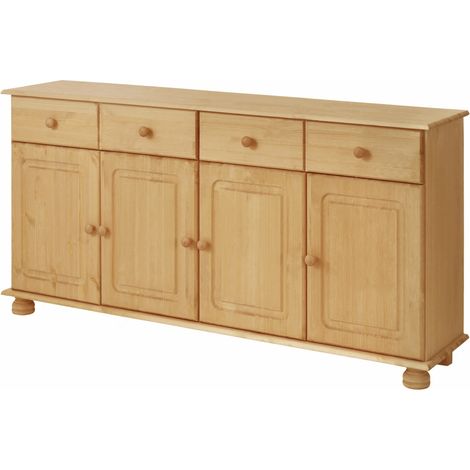 Buffet en bois massif FSC® avec 4 portes et 4 tiroirs – Étagères réglables – Style maison de campagne moderne (1/5)