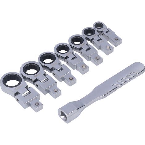 Jeu de clés à cliquet à tête flexible, 8 pièces de clés à cliquet en acier allié avec tête de clé à cliquet métrique de 8 à 19 mm pour l'entretien des tubes (1/5)