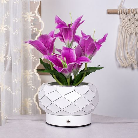 Veilleuse LED fleur de lys violette pot géométrique ajouré en fer forgé tactile USB 610 g – Livraison gratuite (1/2)