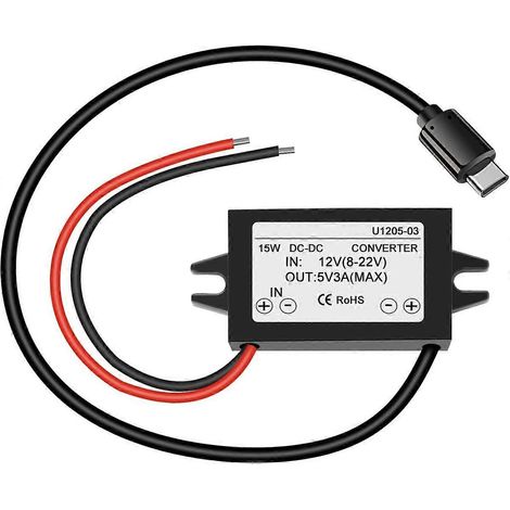 Wasserdichter 12V auf 5V 3A Wandler, USB-C Typ C DC-DC Abwärtswandlermodul, kompatibel mit Raspberry Pi 4, Mobiltelefonen und Autos. (1/5)