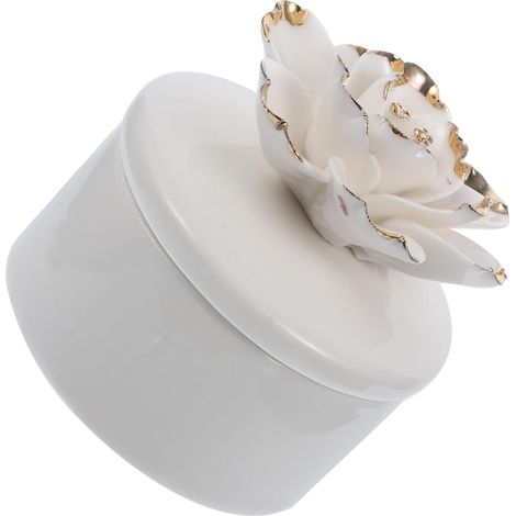 Petit Coffret à Bijoux en Céramique Blanc Fleurs Boîte de Rangement pour Boucles d'Oreilles Colliers et Bagues Support Décoratif pour Bureau et Présent (1/5)