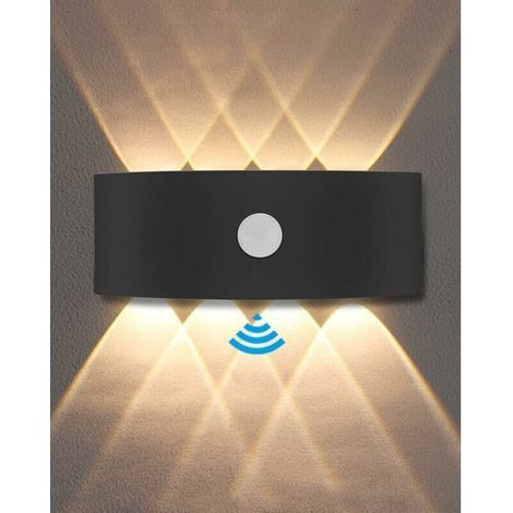 Applique Murale Exterieur, Lampe Detecteur de Mouvement Interieur 8W, Applique Murale Chambre 3000K Blanc Chaud, Imperméable IP65, Balcon, Escaliers, Salon Disponible - Noir [Classe énergétique F] (1/4)