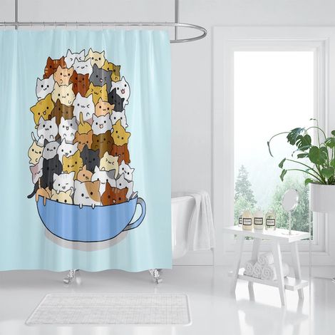 Filiyano-Rideau de douche à motifs animaux (chat et chien) pour baignoire et douche d'enfants (garçons et filles), 210 x 180 cm (82 x 70 pouces).