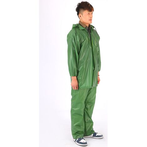 Ortviai Combinaison de pluie séparée en PVC renforcé, vert 1J, taille unique, fermeture à boutons et poignets élastiqués