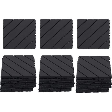 Lot de 30 dalles de terrasse emboîtables en plastique, imperméables, résistantes à la charge, antidérapantes et silencieuses, gris foncé. (1/5)