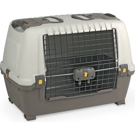 Dmora - Trasportino per cani o gatti Fausta, Trasportino rigido, Gabbietta portatile con tappetino, 100% Made in Italy, Beige e Marrone, 76x45h54 cm (1/4)