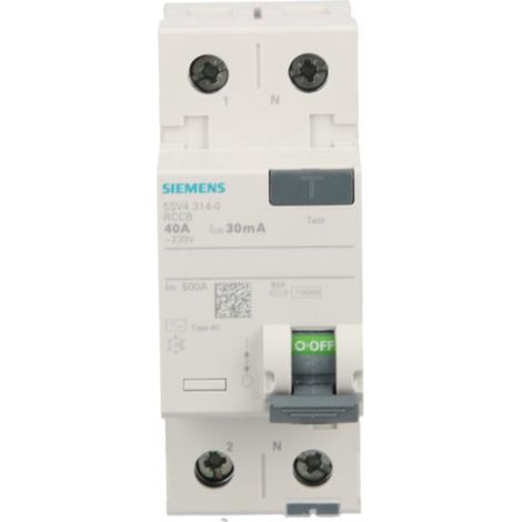 Interruptor diferencial 2P 40A 0.03A Tipo AC 30mA 230V Sentron 5SV4314-0