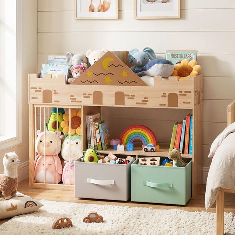Étagère de rangement jouets avec bacs en tissu, peluches et livres, bibliothèque enfant pour chambre et salle de jeux (1/5)