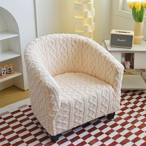 Housse de fauteuil 1 place, housse de fauteuil extensible en jacquard pelucheux, housse de chaise longue, lavable (blanc cassé) (1/4)