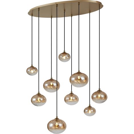 QAZQA Lampada a sospensione jia - Art déco - Acciaio,Vetro - Oro - Ovale/Sfera Max. 9 x Watt