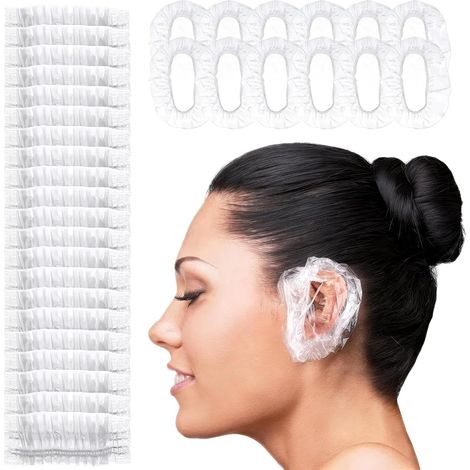 Erwachsenenversion 100 Pieces Disposable Ear Muffs Transparent Clear Disposable Ears for Hair Dye, Hair Coloring, and Washing Hair at Home (1/5)
