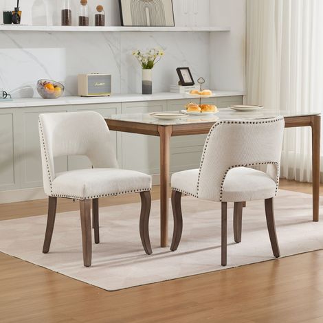 Set di 2 sedie da sala da pranzo in legno, sedie classiche imbottite in tessuto per cucina e sala da pranzo, sedia rustica - Beige