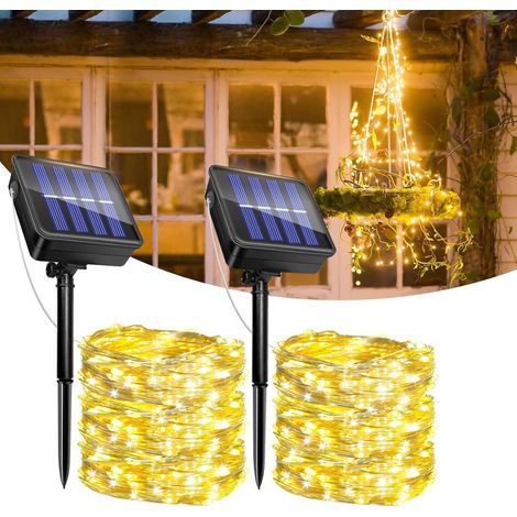 Set of 2 Solar Outdoor String Lights, 12M 120LED Waterproof Solar String Lights, 8 Modes, Indoor/Outdoor Decoration for Garden Tree, Terrace (Warm White) [Energy Class A] (1/5)