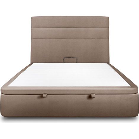 Lit coffre 140x200cm avec tête de lit lignes Velours Taupe - Hauteur totale : 39cm (1/5)
