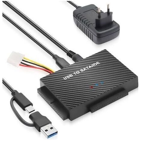 Cable SATA to USB 3.0, Adaptateur USB SA TA pour 2,5"/3,5" HDD/SSD, avec 12V 2A Alimentation Câbles USB C Adaptateur pour Mac Os/Linux/Windows (IDE&SATA Adaptateur) (1/5)