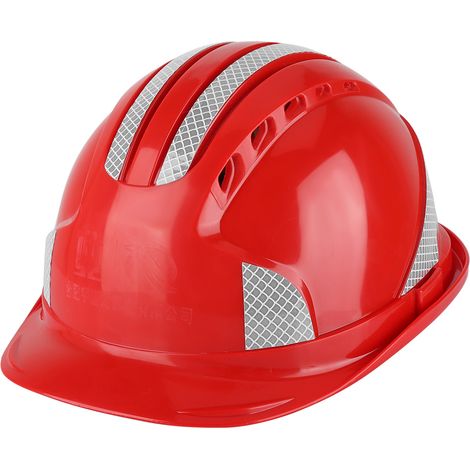 Casque de sécurité chantier ABS ventilé rouge avec bande réfléchissante pour protection (1/5)