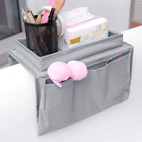 Aufbewahrungstasche für Sofa-Armlehnen, Sofa-Organizer für Fernbedienung/Teetasse, Grau (1/4)