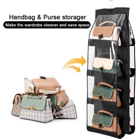 Organizador de bolsos colgante de 8 compartimentos, organizador de bolsos a prueba de polvo mejorado para armario, organizador de armario, organizador de bolsos lavable para (1/5)