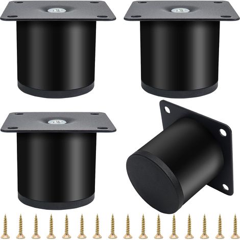 Pieds de meubles ronds en métal noir avec vis de montage pour lit et plan de travail (10 cm) (5 cm) (1/5)