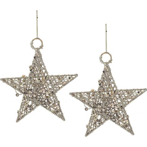 Lot de 2 décorations décoratives ajourées pour vitrines de magasins, magnifiques ornements pendants (dorés)-18x16x1.2cm-Golden