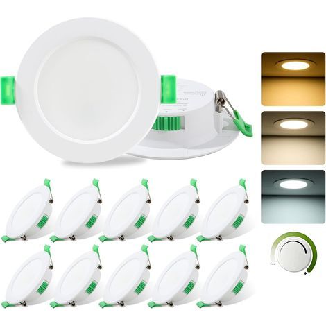 Recessed LED Spotlights 230V, 7W Dimmable Bathroom Spotlights for 68mm - 78mm Cutout Size, 3000K/4000K/6500K Adjustable LED Ceiling Lights, IP44 Waterproof for Bathroom, Living Room, Set of 12 (1/5)