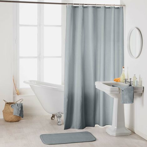 Rideau de douche avec crochets 180 x 200 cm – ESSENCIA Gris – Imperméable & déco (1/3)