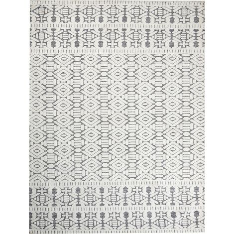Tappeto decorativo in poliestere e cotone bianco e grigio 300 x 400 cm Sibi