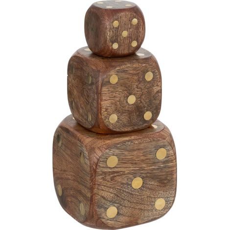 Lot de 3 Dés Déco en Bois "Roger" 10cm Marron (1/5)