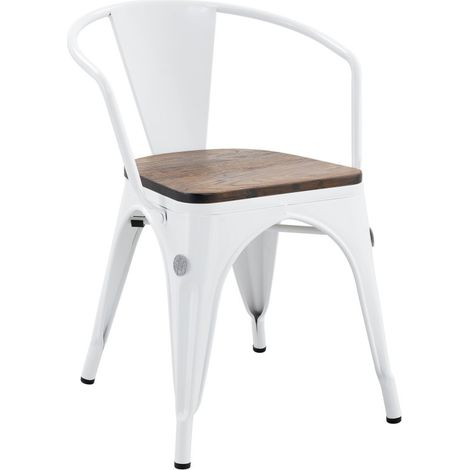 ORION91oficial® - Sillón Acero BETA EDITION Blanco Mate y Asiento Madera (71x52,5x52 cm) Estilo Industrial, Comedor, Hostelería, Oficina, Salón, Teletrabajo, Cocina - spaziOrion91 - Unidad (1/5)