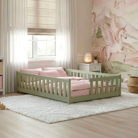Letto a terra 120x200 con rete a doghe Théa Olive (1/4)