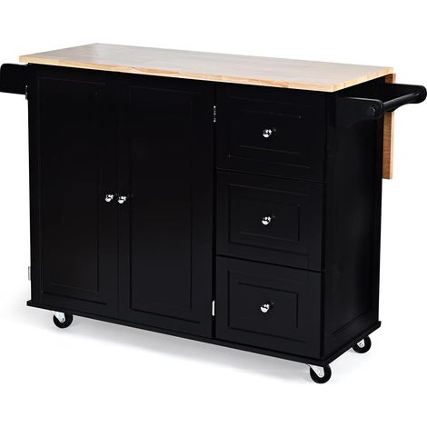 COSTWAY Carro de Cocina con Ruedas Carrito Auxiliar Carro de Servicio Multiuso Aparador Buffet (Negro) (1/5)