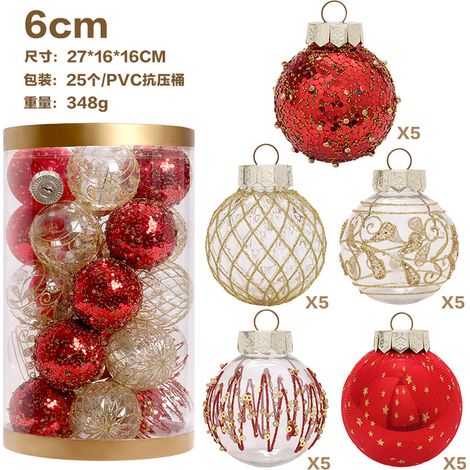 Décorations de Noël, ensemble de boules de Noël peintes en PET de qualité supérieure, rouges et dorées, boules décoratives pour sapin de Noël