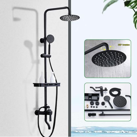 Colonne de Douche Acier inoxydable avec Douchette Salle de Bain Réglable en Hauteur, Ensemble Douche Pluie Murale avec Pommeau Douche 20 cm et Étagère (1/5)