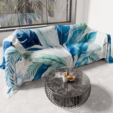 Drap de Protection en Microfibre Multi-Usage Anti-Taches 300x270 cm, Housse de Canapé, Couvre Lit, Couverture de Canape, Bleu (1/5)